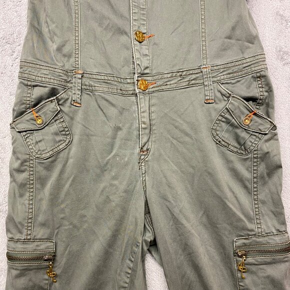 Akademiks  Womens Olive Green Cotton Jumpsuit L Button Up Y2K Gorpcore Pockets - Picture 6 of 14